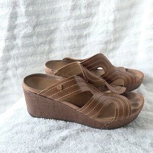 VIONIC Malorie Raffia Platform Wedge Sandals  Womens 10M Carmel Beige *READ